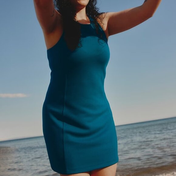 Athleta Seasoft Rib Mini Tank Dress Size S/T in Coastal Teal New With Tags - Picture 1 of 9
